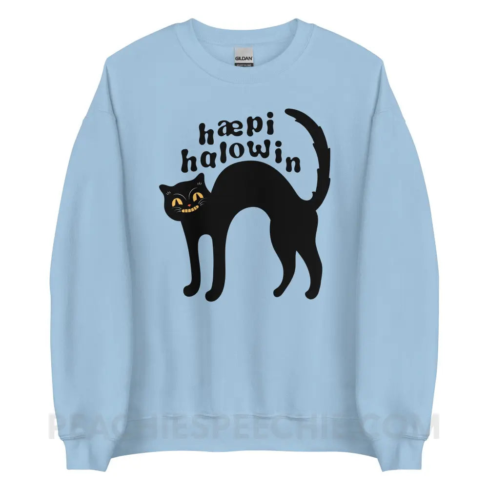 Happy Halloween IPA Black Cat Classic Sweatshirt - Light Blue / S - peachiespeechie.com