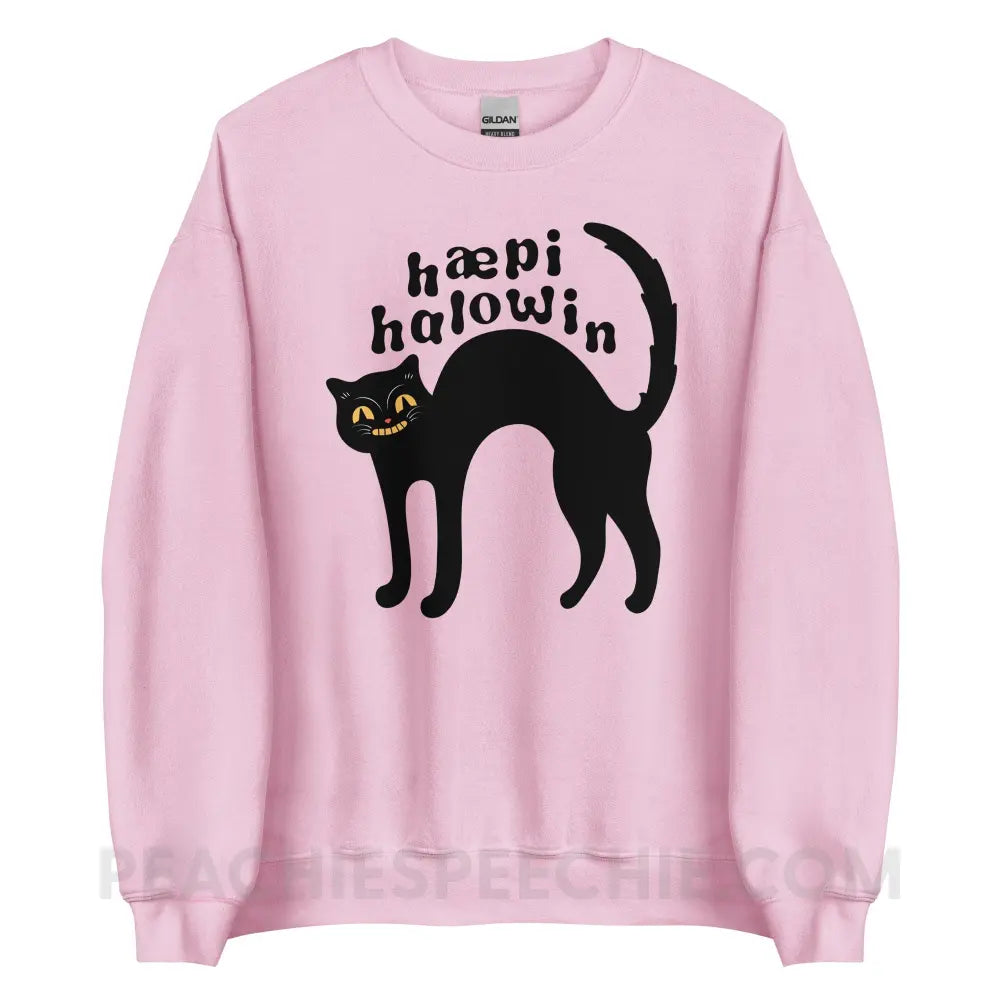 Happy Halloween IPA Black Cat Classic Sweatshirt - Light Pink / S - peachiespeechie.com
