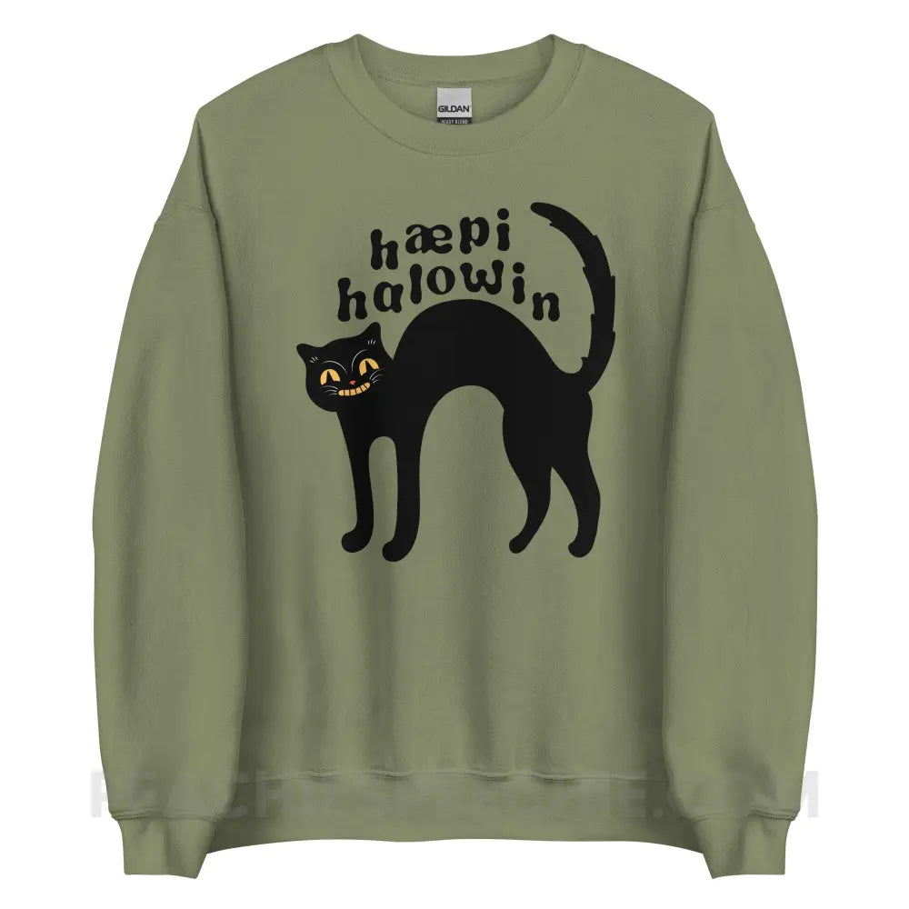 Happy Halloween IPA Black Cat Classic Sweatshirt - Military Green / S peachiespeechie.com
