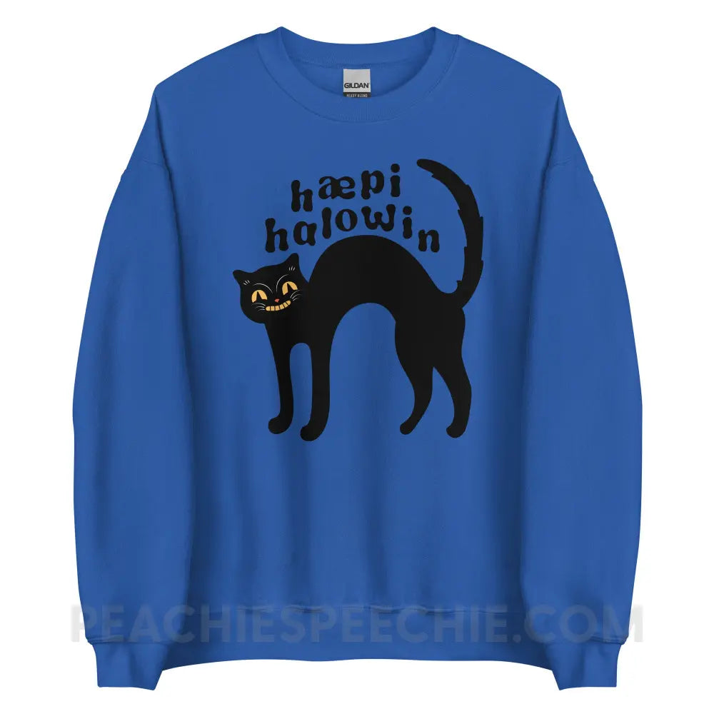 Happy Halloween IPA Black Cat Classic Sweatshirt - Royal / S - peachiespeechie.com