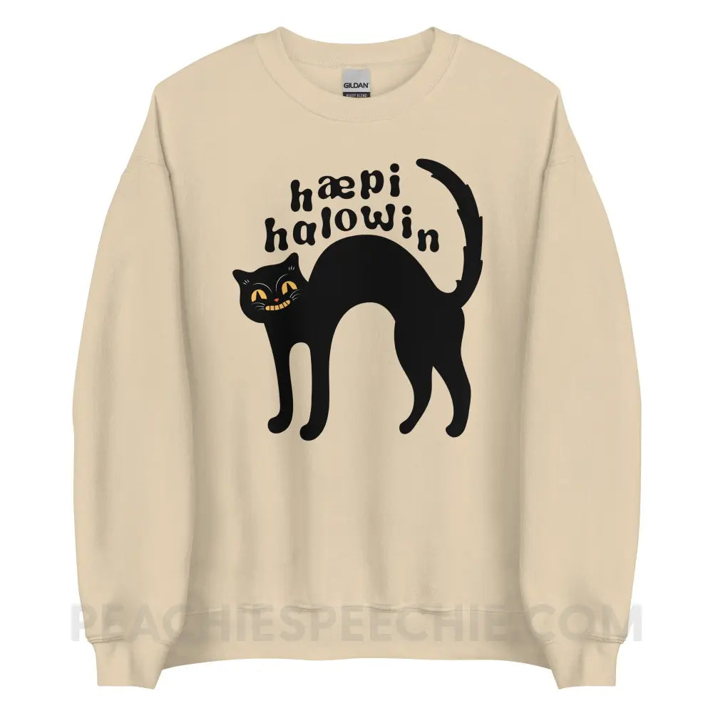 Happy Halloween IPA Black Cat Classic Sweatshirt - Sand / S - peachiespeechie.com