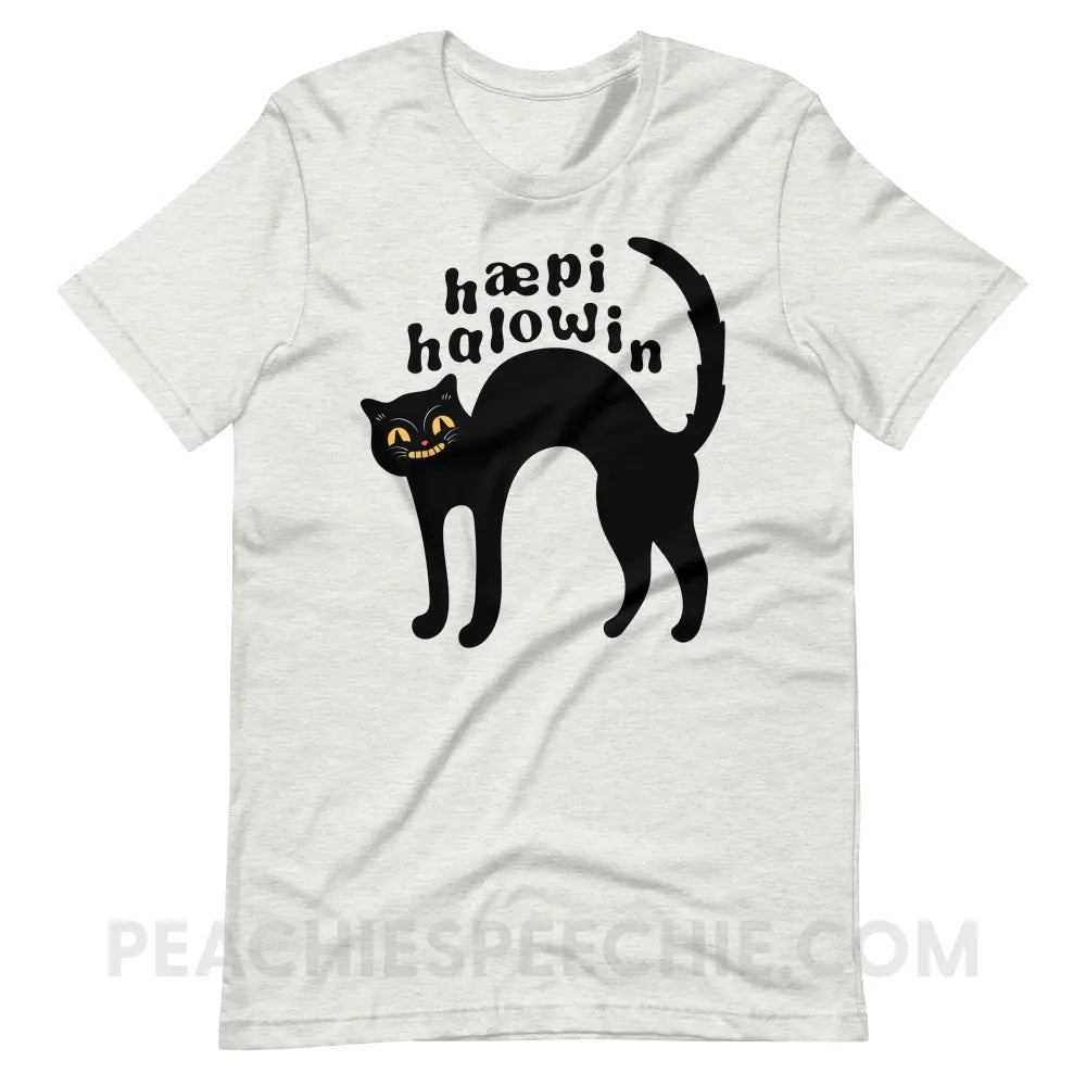 Happy Halloween IPA Black Cat Premium Soft Tee - Ash / S - peachiespeechie.com