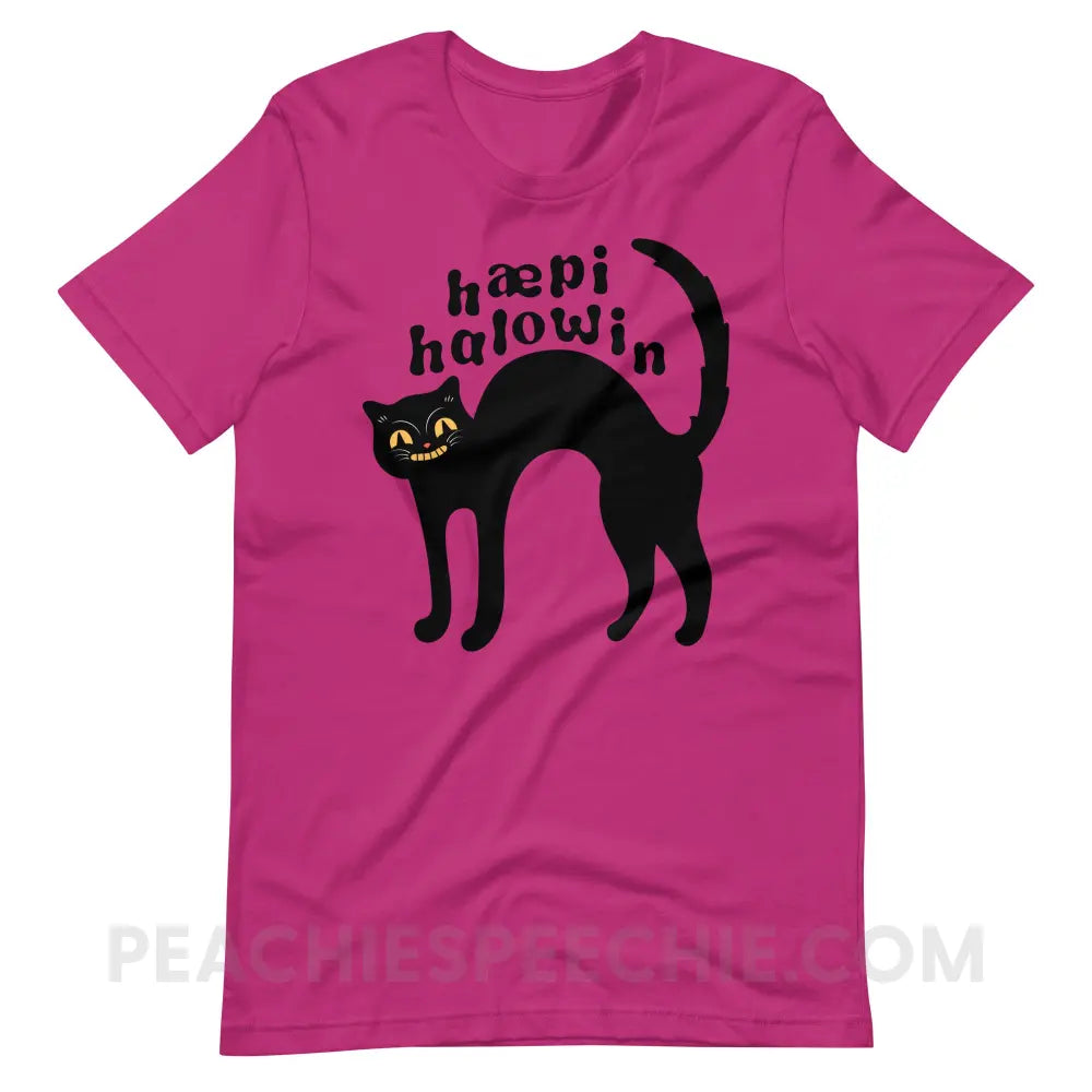 Happy Halloween IPA Black Cat Premium Soft Tee - Berry / S - peachiespeechie.com