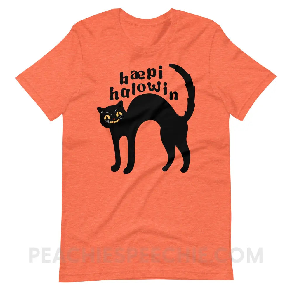 Happy Halloween IPA Black Cat Premium Soft Tee - Heather Orange / S - peachiespeechie.com