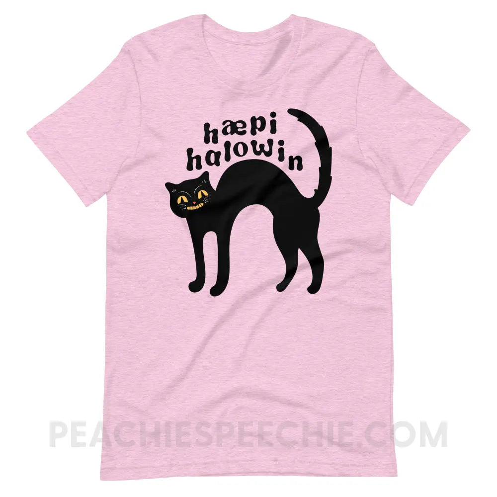 Happy Halloween IPA Black Cat Premium Soft Tee - Heather Prism Lilac / XS - peachiespeechie.com