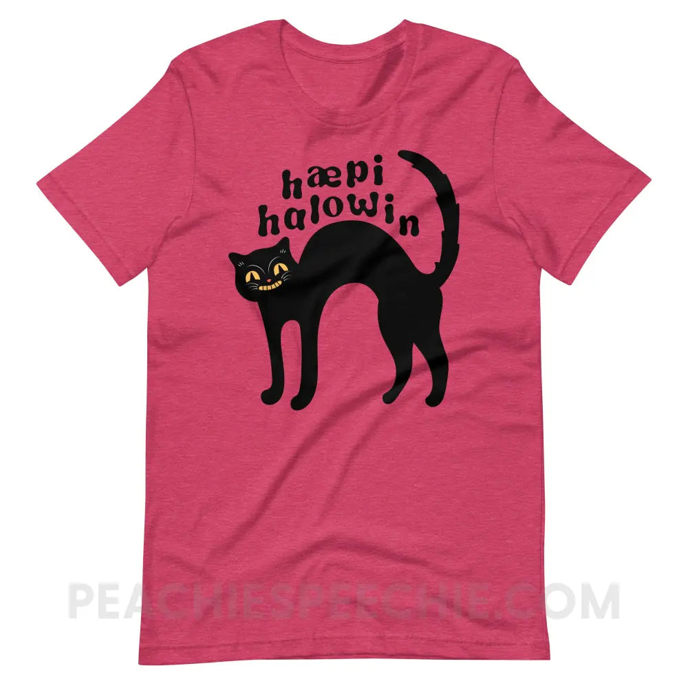 Happy Halloween IPA Black Cat Premium Soft Tee - Heather Raspberry / S - peachiespeechie.com