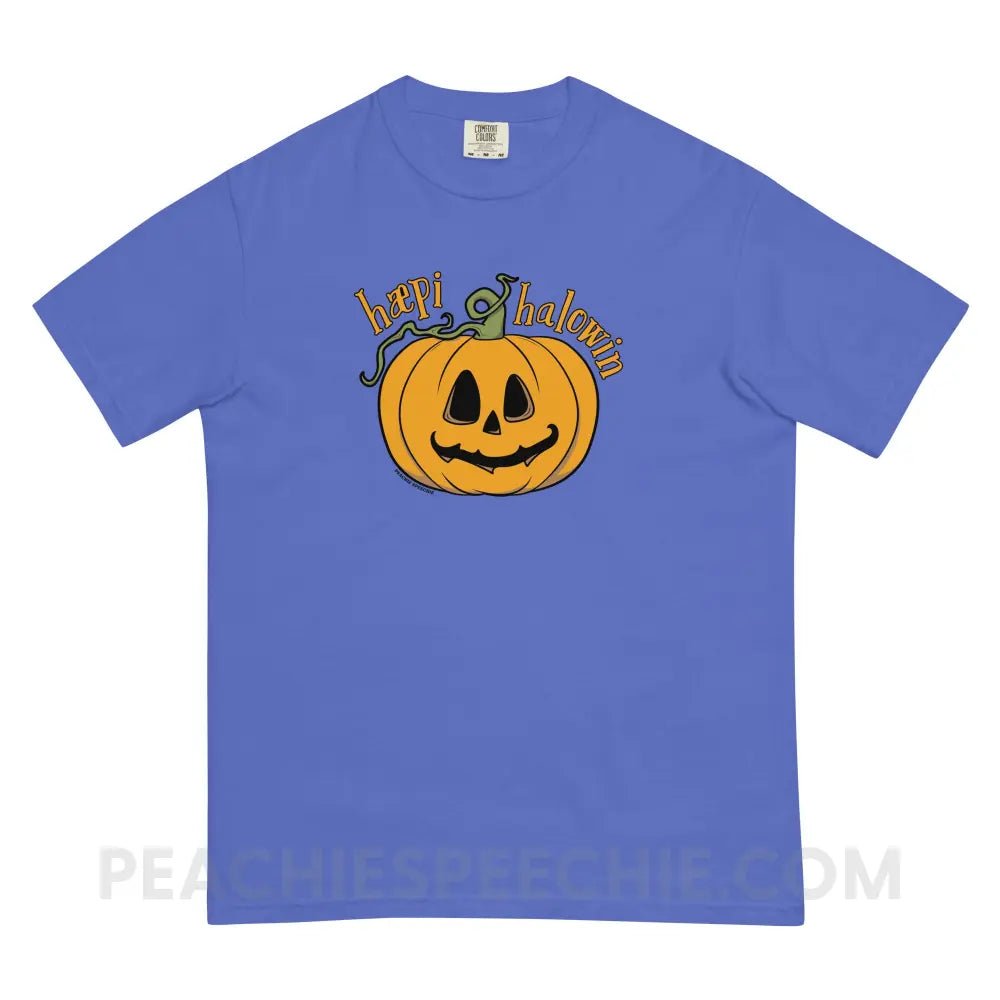 Happy Halloween IPA Jack-O’-Lantern Comfort Colors Tee - Flo Blue / S - T-Shirt peachiespeechie.com