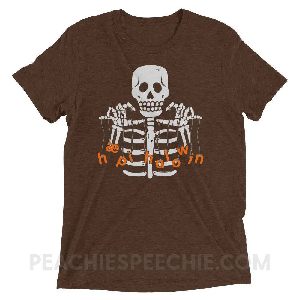 Happy Halloween Skeleton Tri-Blend Tee - Brown Triblend / XS - T-Shirts & Tops peachiespeechie.com