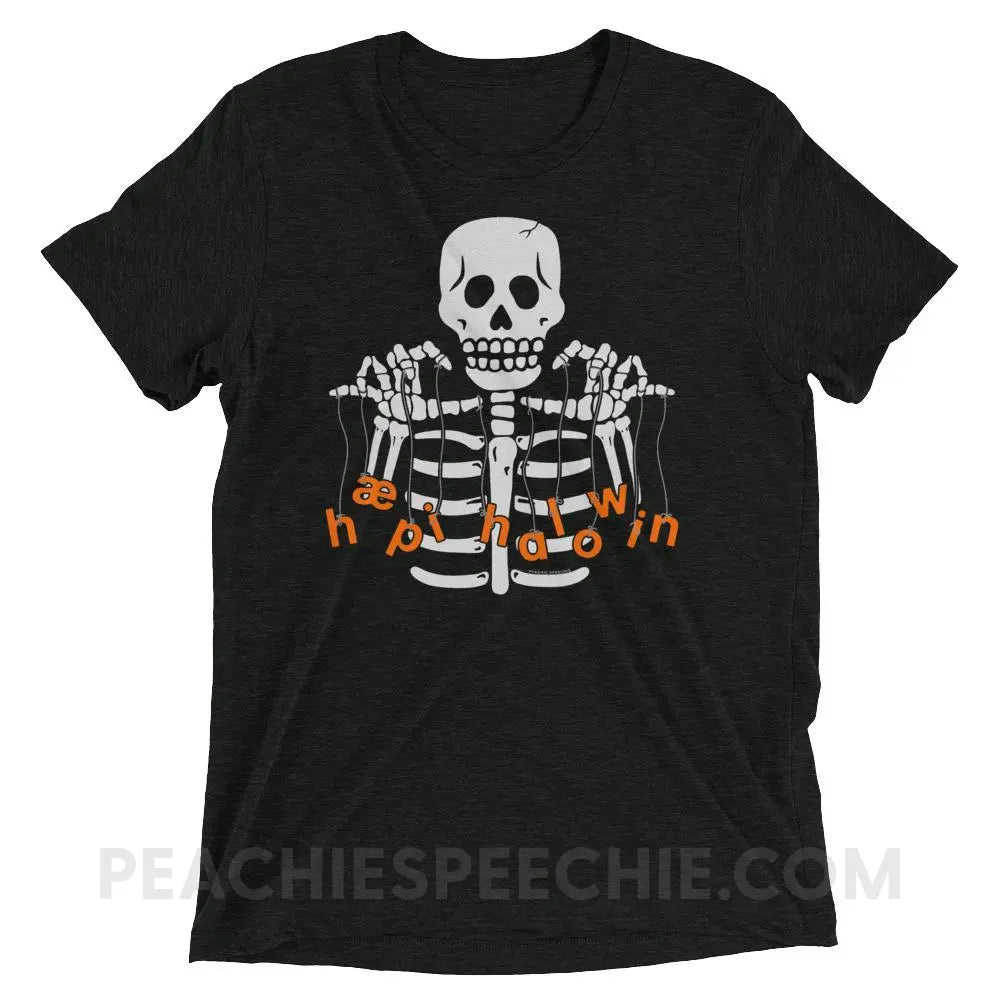 Happy Halloween Skeleton Tri-Blend Tee - Charcoal-Black Triblend / XS - T-Shirts & Tops peachiespeechie.com