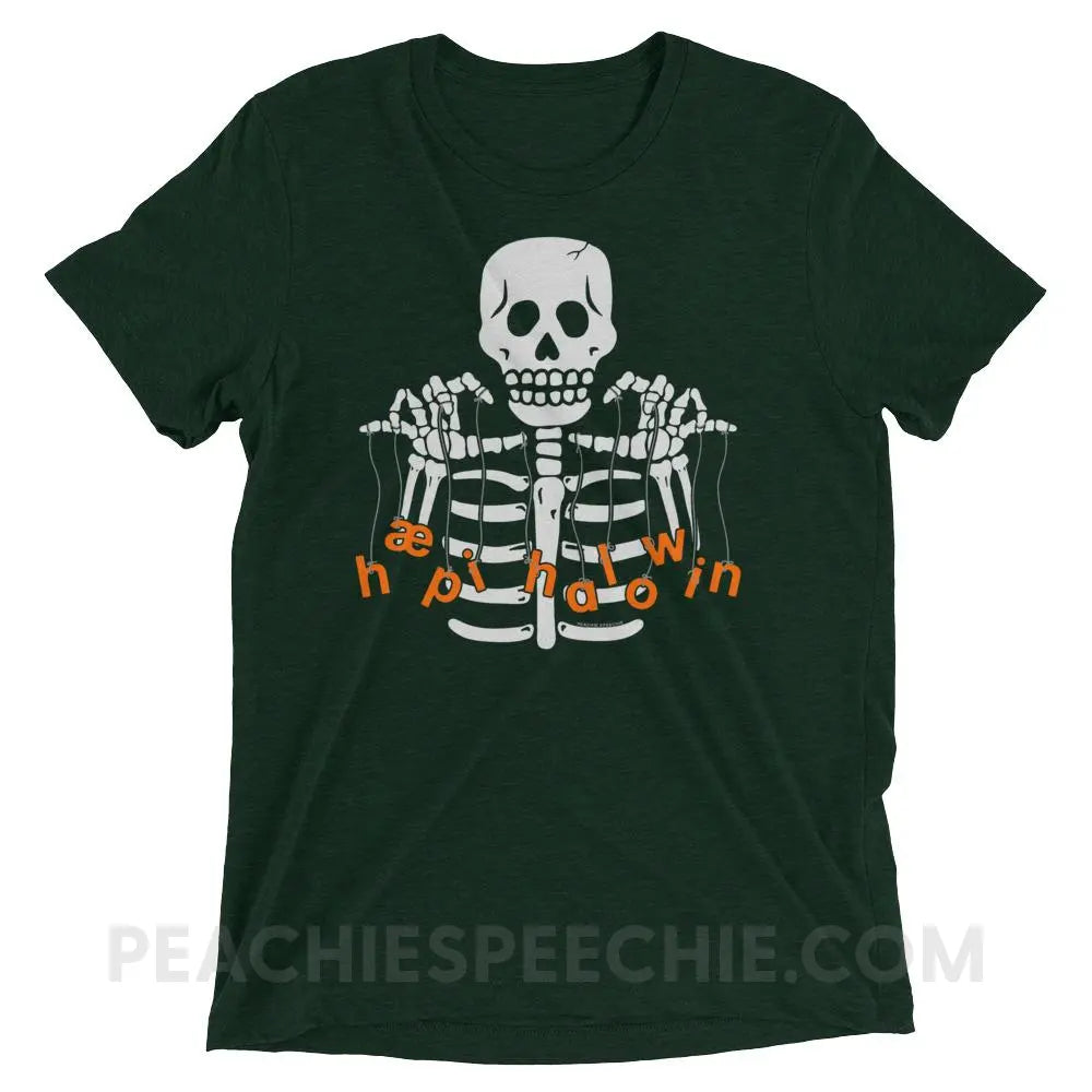 Happy Halloween Skeleton Tri-Blend Tee - Emerald Triblend / XS - T-Shirts & Tops peachiespeechie.com