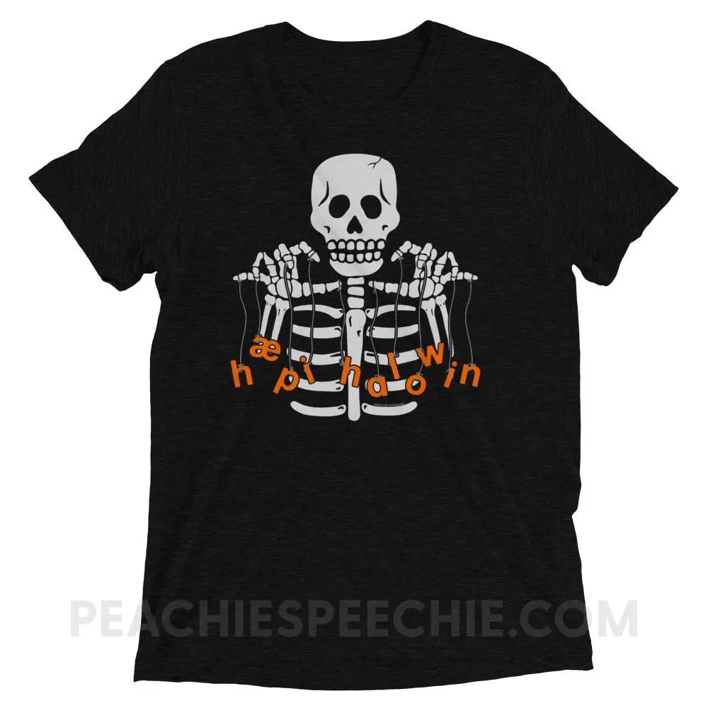 Happy Halloween Skeleton Tri-Blend Tee - Solid Black Triblend / XS - T-Shirts & Tops peachiespeechie.com
