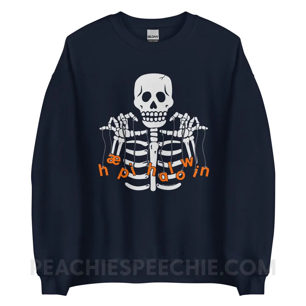 Happy Halloween Skeleton Classic Sweatshirt - Navy / S - peachiespeechie.com