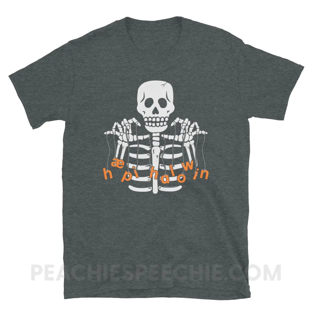 Happy Halloween Skeleton Classic Tee - Dark Heather / S T - Shirt peachiespeechie.com