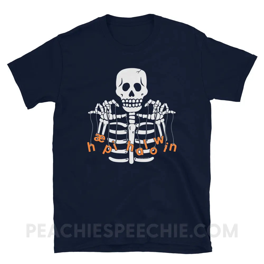Happy Halloween Skeleton Classic Tee - Navy / S T - Shirt peachiespeechie.com