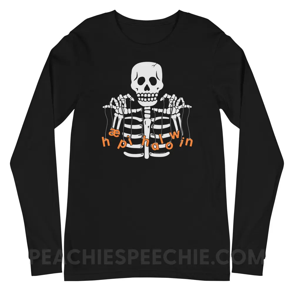 Happy Halloween Skeleton Premium Long Sleeve - Black / S T - Shirts & Tops peachiespeechie.com