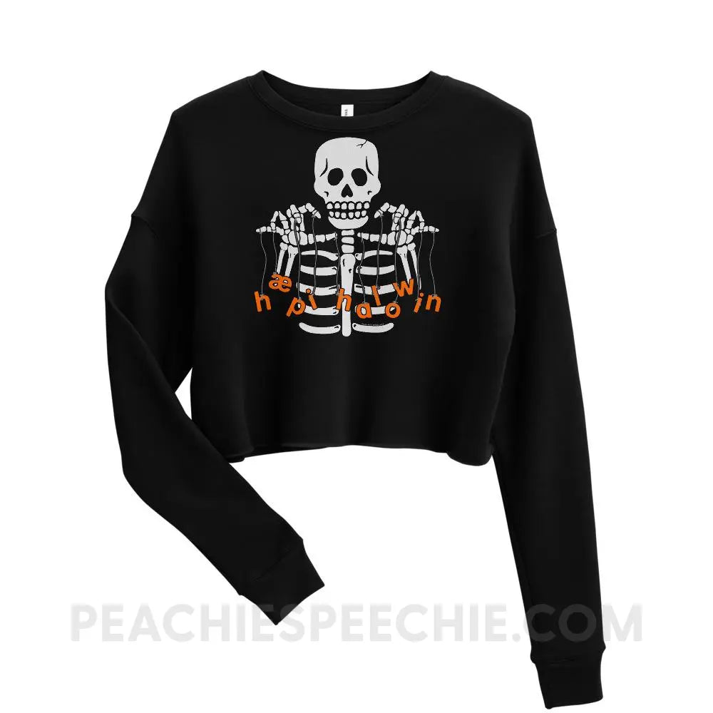 Happy Halloween Skeleton Soft Crop Sweatshirt - Black / S - Hoodies & Sweatshirts peachiespeechie.com