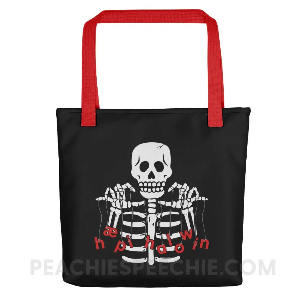 Happy Halloween Skeleton Tote Bag - Red - Bags peachiespeechie.com