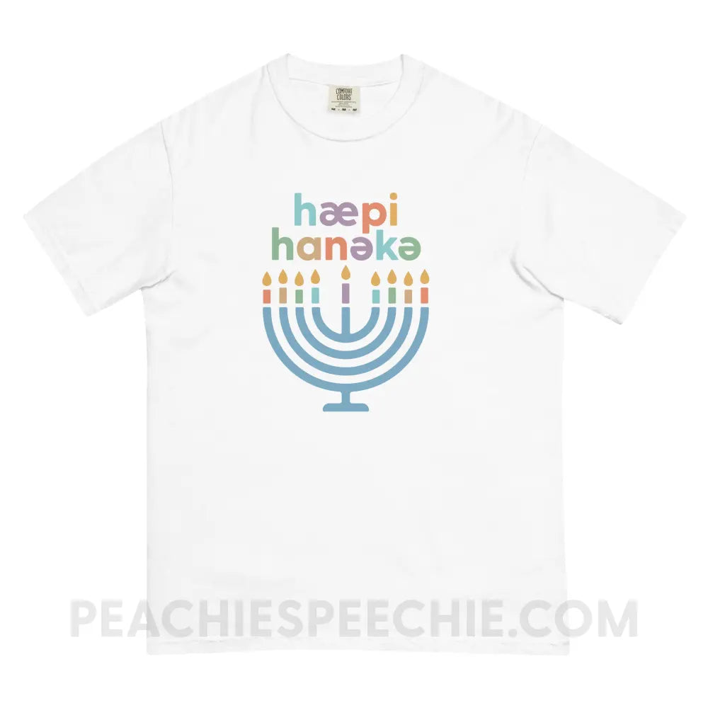Happy Hanukkah IPA Menorah Comfort Colors Tee - White / S - T-Shirt peachiespeechie.com