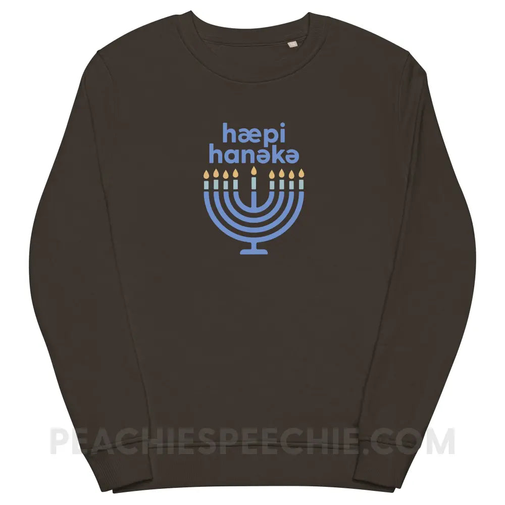 Happy Hanukkah IPA Menorah Organic French Terry Crewneck - Deep Charcoal Grey / S - peachiespeechie.com