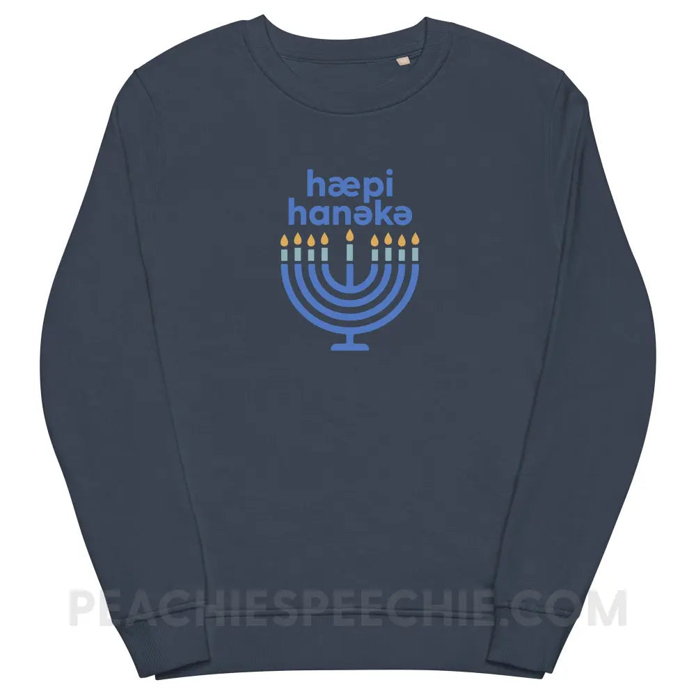 Happy Hanukkah IPA Menorah Organic French Terry Crewneck - Navy / S - peachiespeechie.com