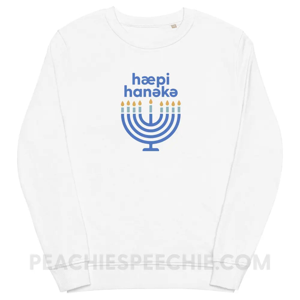 Happy Hanukkah IPA Menorah Organic French Terry Crewneck - White / S - peachiespeechie.com