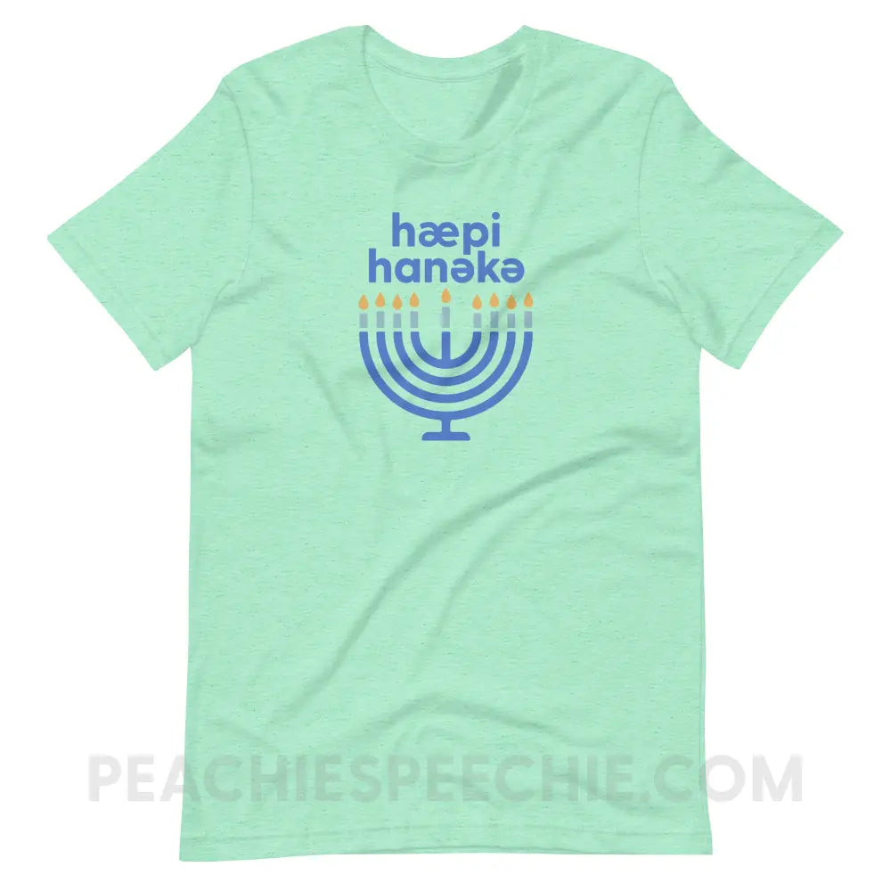 Happy Hanukkah IPA Menorah Premium Soft Tee - Heather Mint / S - peachiespeechie.com