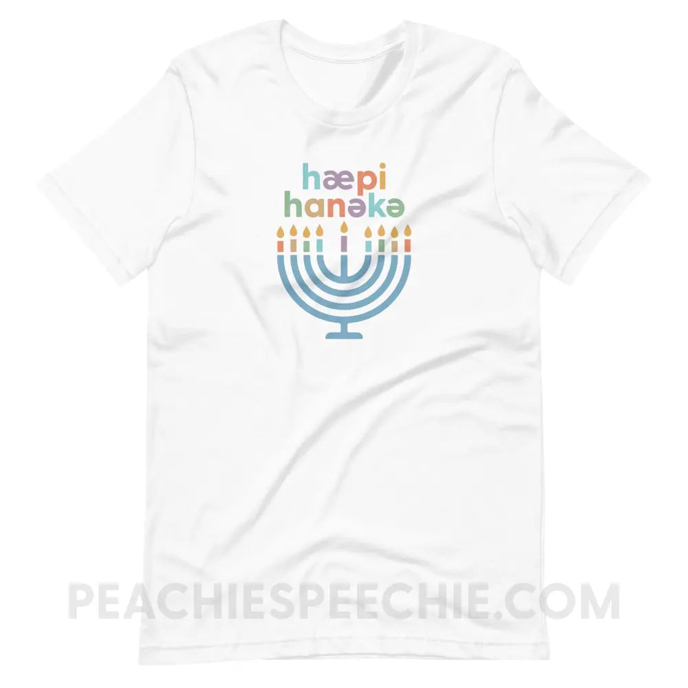 Happy Hanukkah IPA Menorah Premium Soft Tee - White / XS - peachiespeechie.com