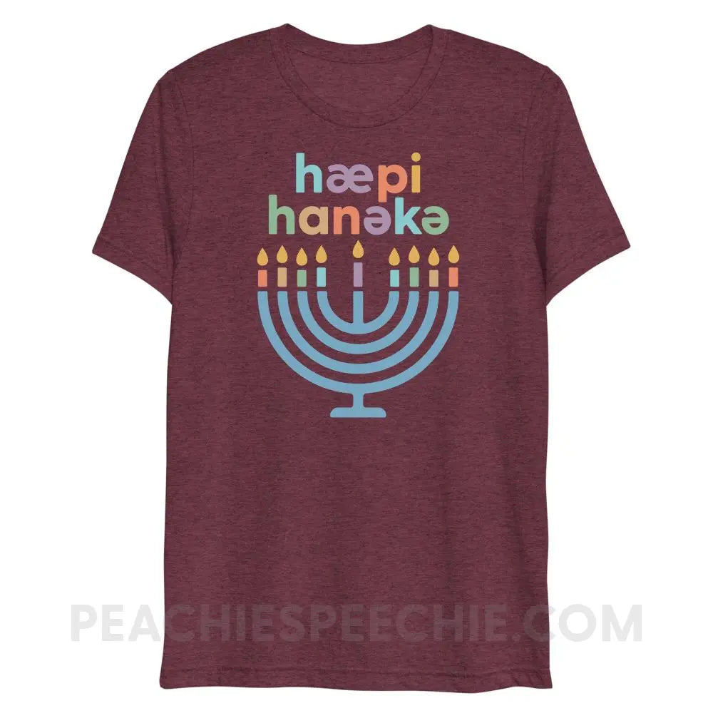 Happy Hanukkah IPA Menorah Tri-Blend Tee - Maroon Triblend / XS - peachiespeechie.com