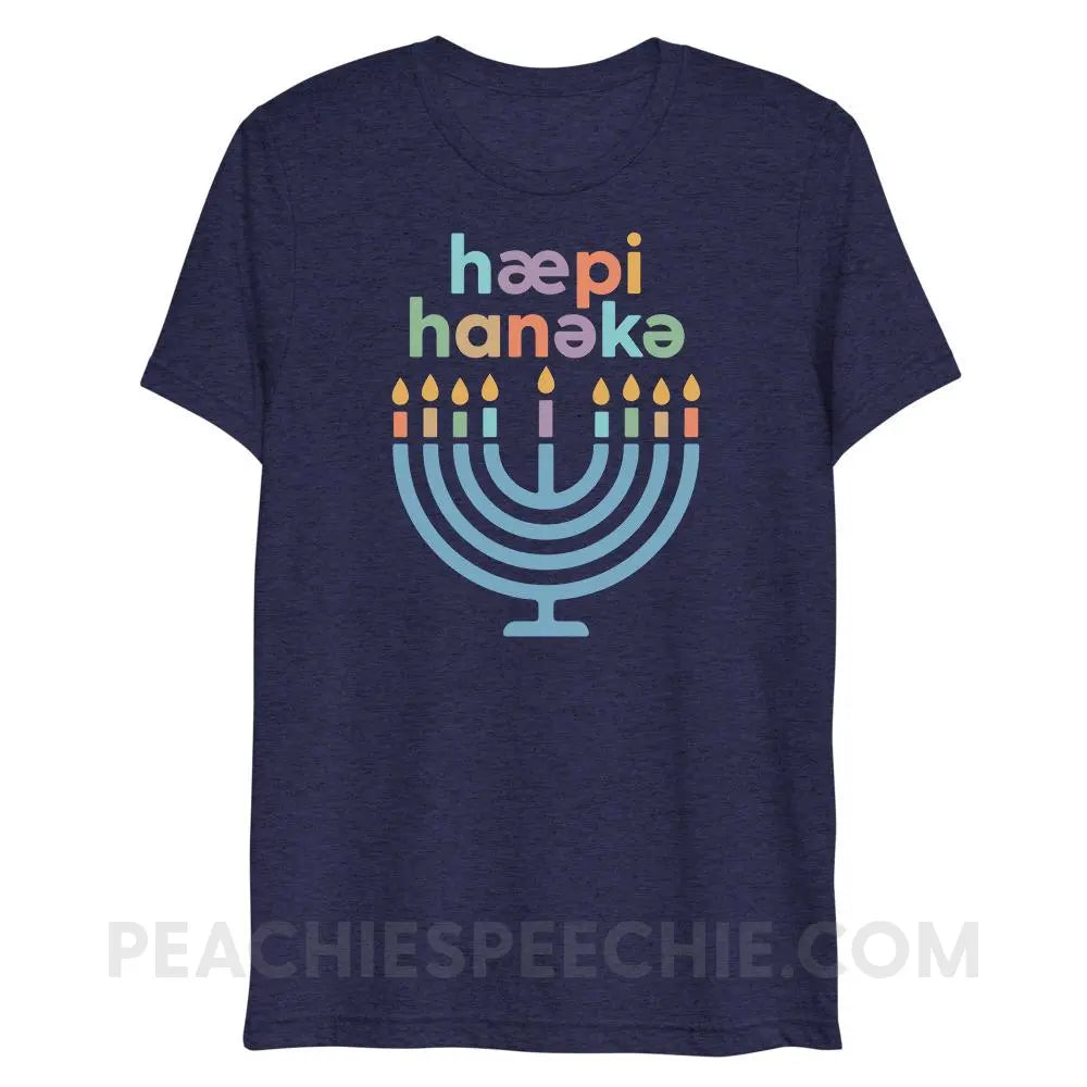 Happy Hanukkah IPA Menorah Tri-Blend Tee - Navy Triblend / XS - peachiespeechie.com