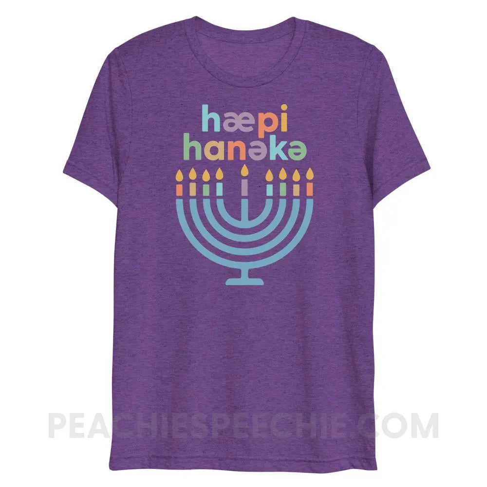 Happy Hanukkah IPA Menorah Tri-Blend Tee - Purple Triblend / XS - peachiespeechie.com