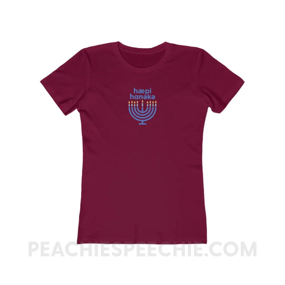 Happy Hanukkah IPA Menorah Women’s Fitted Tee - Solid Cardinal Red / S - T-Shirt peachiespeechie.com