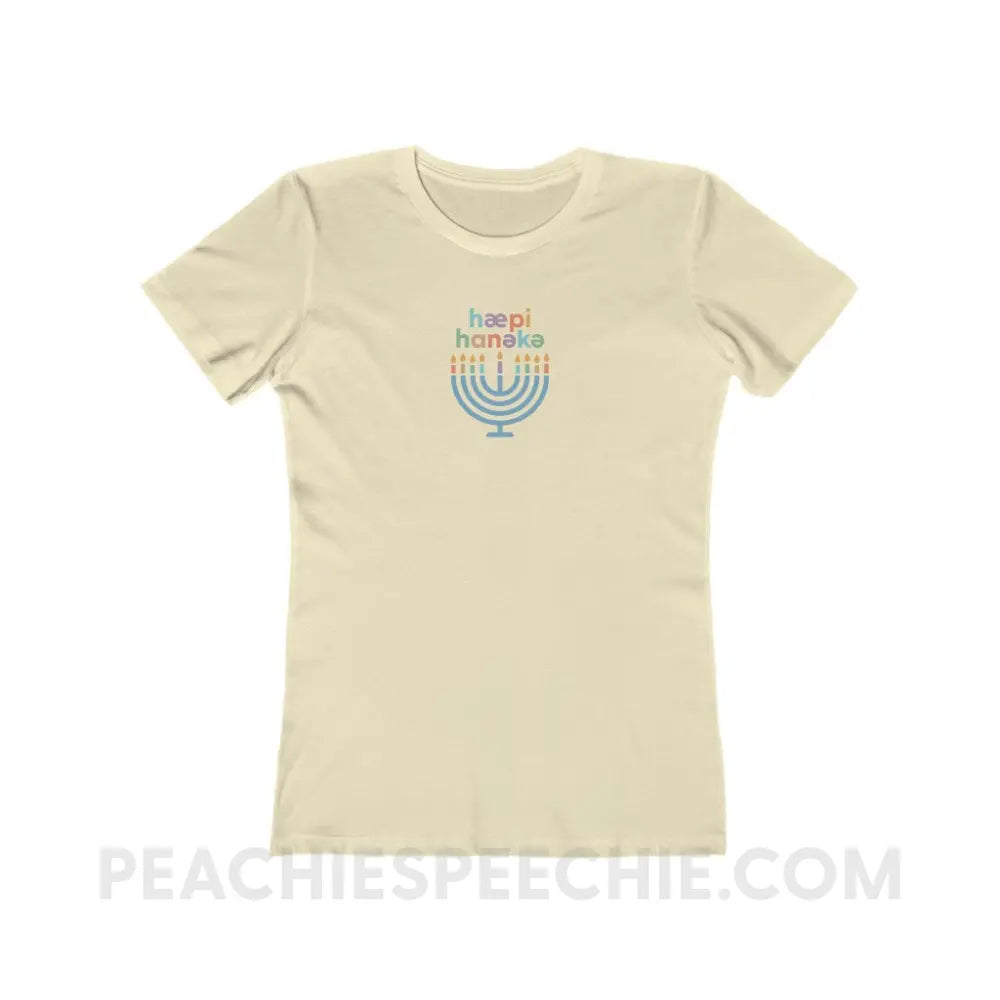 Happy Hanukkah IPA Menorah Women’s Fitted Tee - Solid Natural / S - T-Shirt peachiespeechie.com