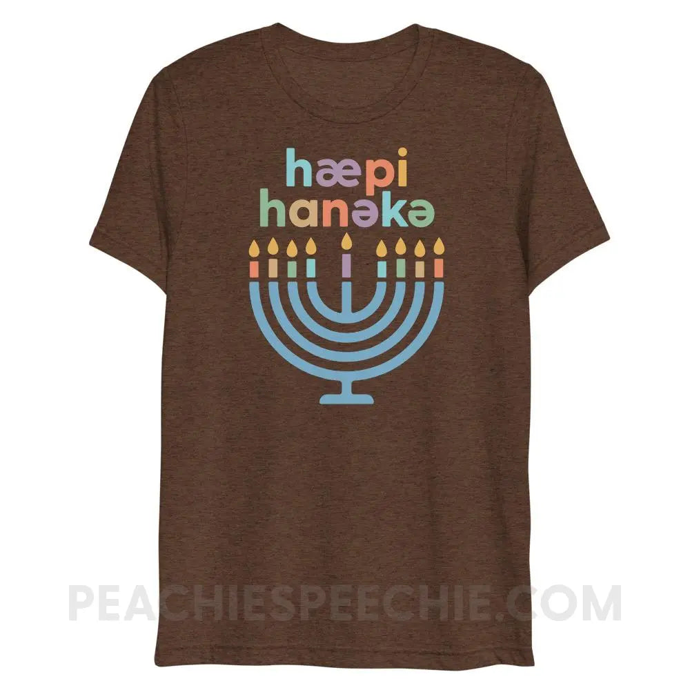 Happy Hanukkah IPA Menorah Tri-Blend Tee - Brown Triblend / XS - peachiespeechie.com