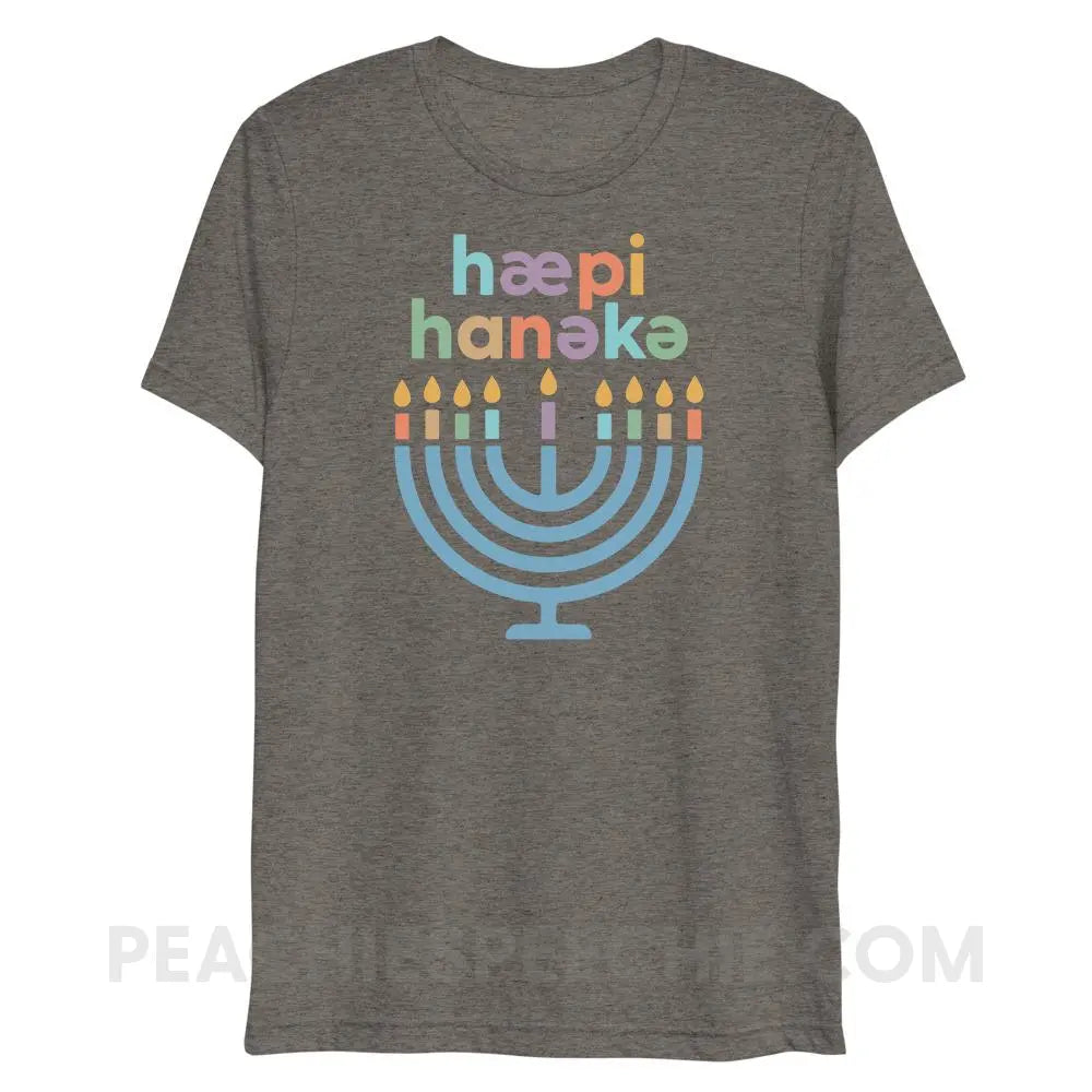 Happy Hanukkah IPA Menorah Tri-Blend Tee - Grey Triblend / XS - peachiespeechie.com