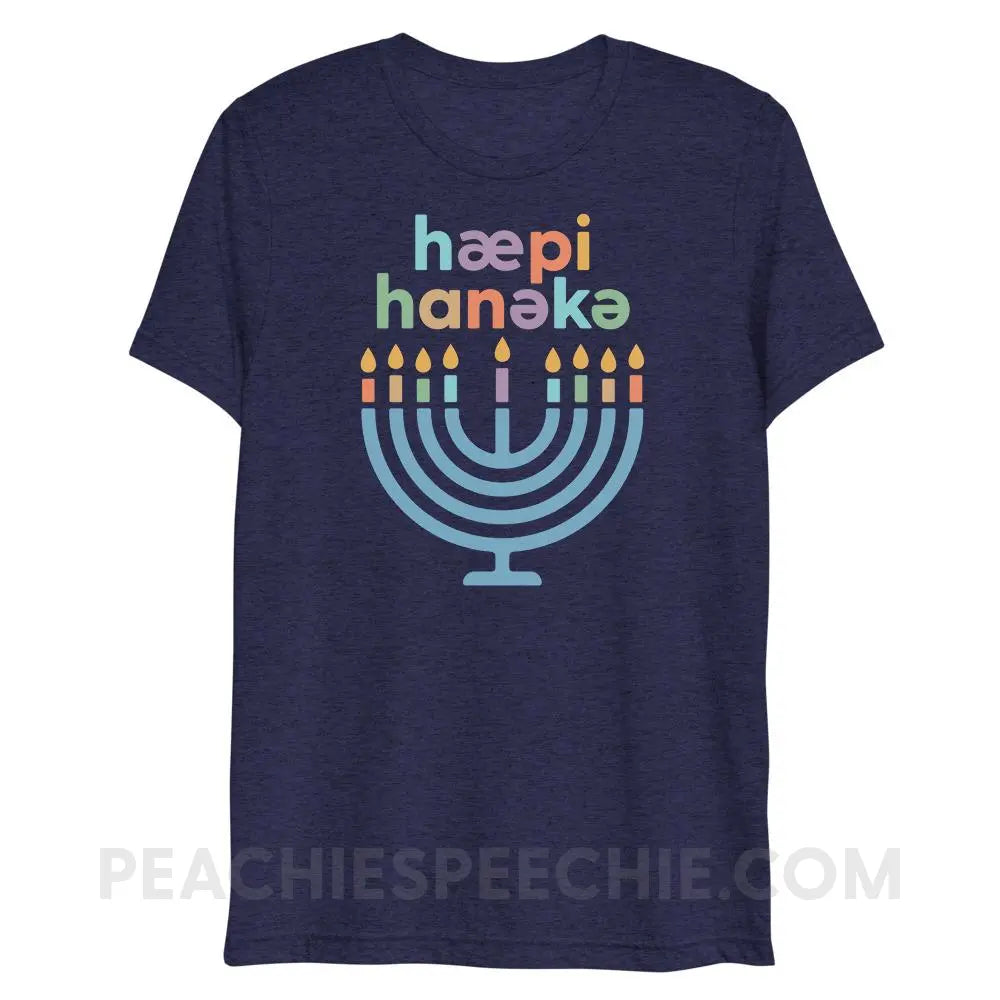 Happy Hanukkah IPA Menorah Tri-Blend Tee - Navy Triblend / XS - peachiespeechie.com