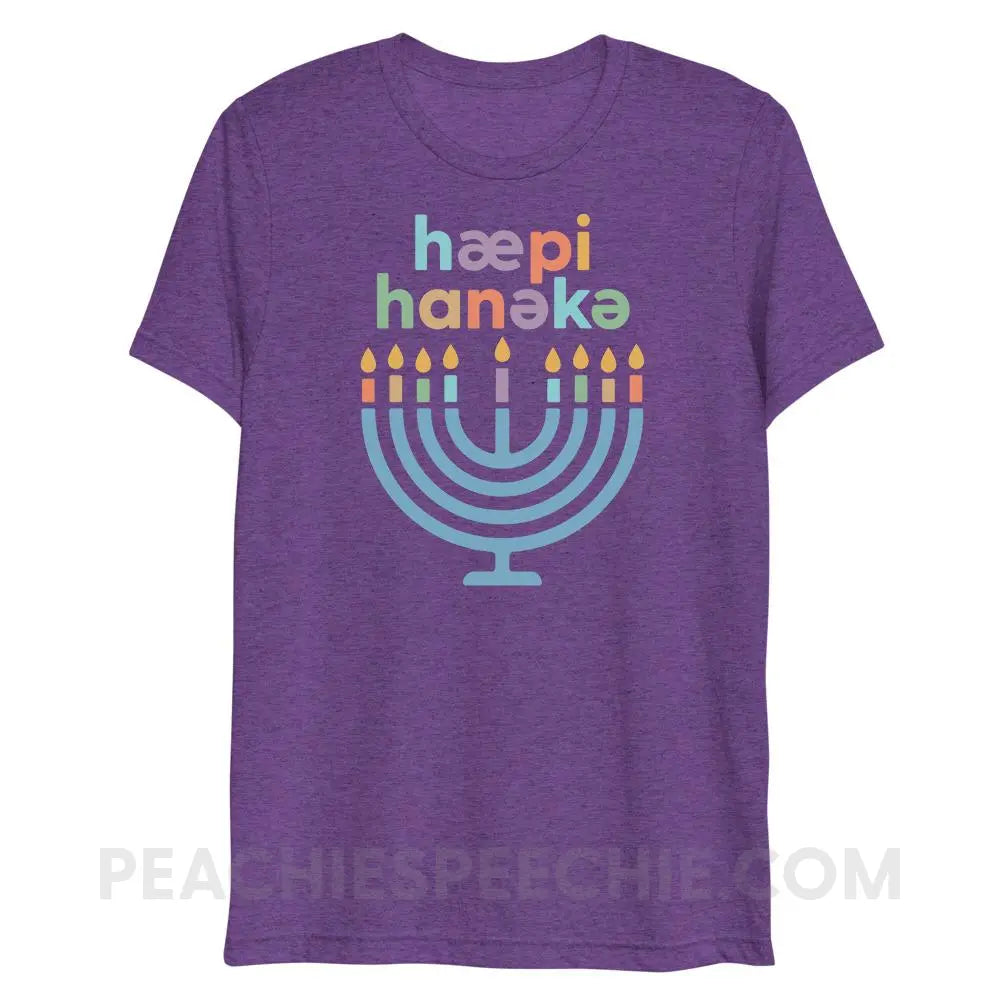 Happy Hanukkah IPA Menorah Tri-Blend Tee - Purple Triblend / XS - peachiespeechie.com
