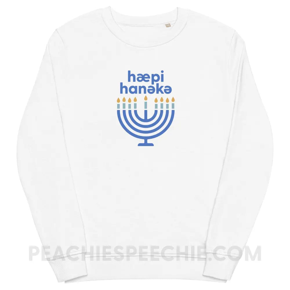 Happy Hanukkah IPA Menorah Organic French Terry Crewneck - White / S - peachiespeechie.com