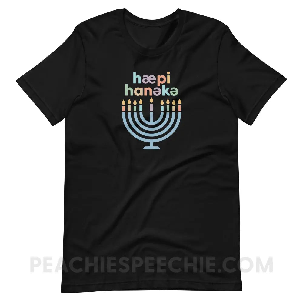 Happy Hanukkah IPA Menorah Premium Soft Tee - Black / XS - peachiespeechie.com