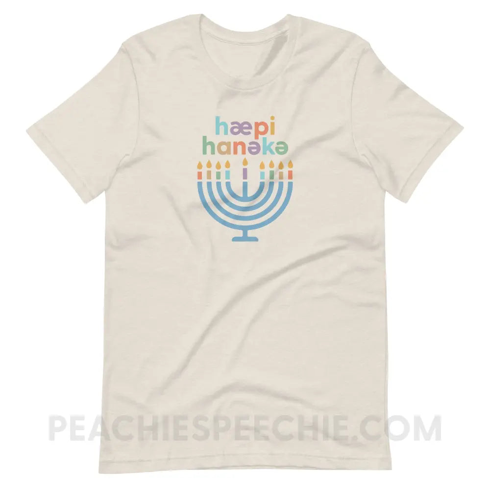 Happy Hanukkah IPA Menorah Premium Soft Tee - Heather Dust / S - peachiespeechie.com