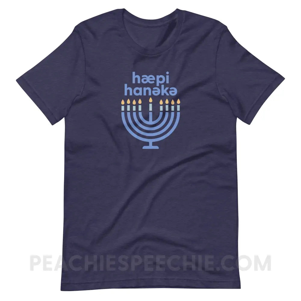 Happy Hanukkah IPA Menorah Premium Soft Tee - Heather Midnight Navy / XS - peachiespeechie.com