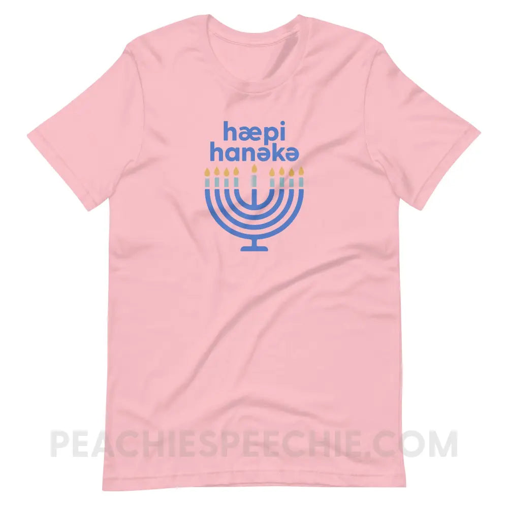 Happy Hanukkah IPA Menorah Premium Soft Tee - Pink / S - peachiespeechie.com