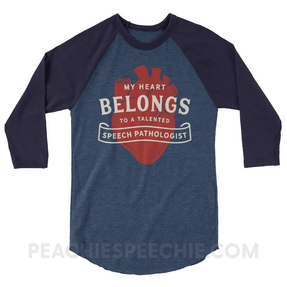 My Heart Baseball Tee - Heather Denim/Navy / XS - T-Shirts & Tops peachiespeechie.com