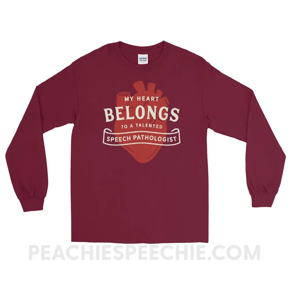 My Heart Long Sleeve Tee - Maroon / S - T-Shirts & Tops peachiespeechie.com