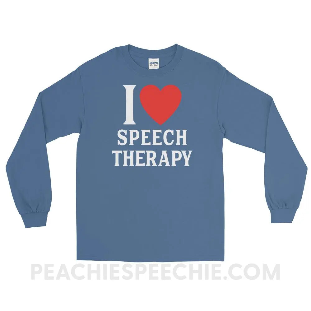 I Heart Speech Long Sleeve Tee - Indigo Blue / S - T-Shirts & Tops peachiespeechie.com
