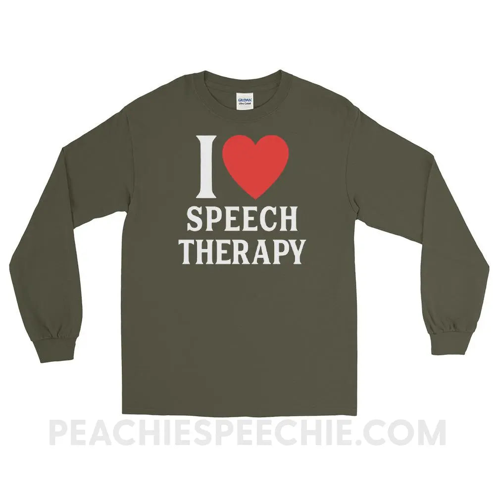 I Heart Speech Long Sleeve Tee - Military Green / S - T-Shirts & Tops peachiespeechie.com