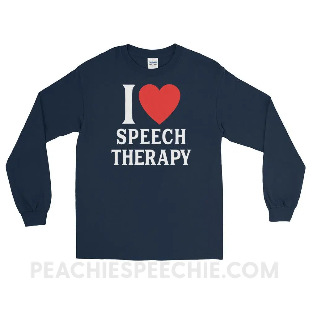 I Heart Speech Long Sleeve Tee - Navy / S - T-Shirts & Tops peachiespeechie.com