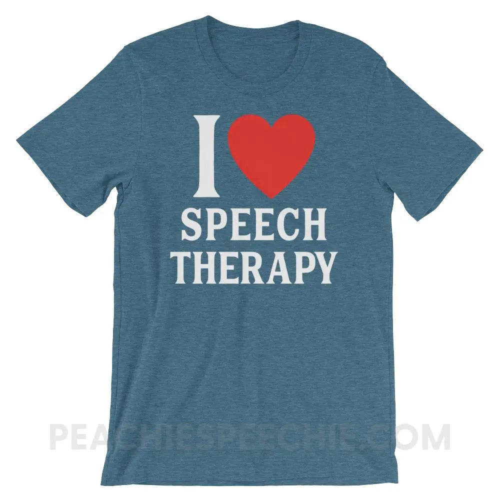 I Heart Speech Premium Soft Tee - Heather Deep Teal / S - T-Shirts & Tops peachiespeechie.com