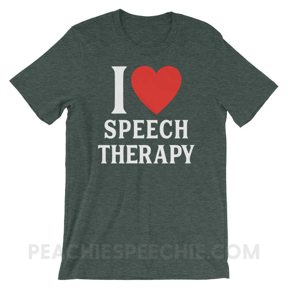 I Heart Speech Premium Soft Tee - Heather Forest / S - T-Shirts & Tops peachiespeechie.com