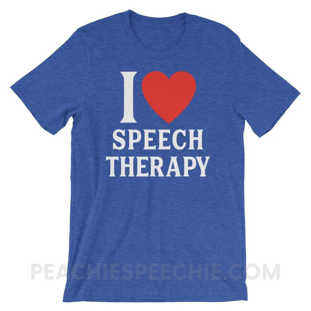 I Heart Speech Premium Soft Tee - Heather True Royal / S - T-Shirts & Tops peachiespeechie.com