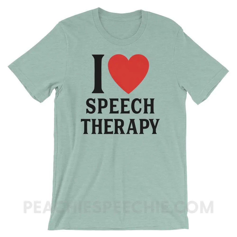 I Heart Speech Premium Soft Tee - Heather Prism Dusty Blue / XS - T-Shirts & Tops peachiespeechie.com